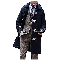 Men's Woollen Duffle Trench Coat Toggle Winter Thick Lapel Slim Fit Business Overcoat Jacket Mid Length Windbreaker