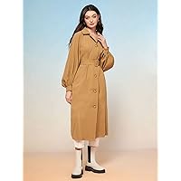 Women's Fashion Jacket Single Breasted Lantern Sleeve Belted Coat Jacket Fashion (Color : Camel, Size : Small)