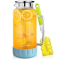 Glass Pitcher with Lid, 68oz Water Pitcher with Silicone Base and Precise Scale Line, Ice Tea Pitcher for Fridge, Anti-Slip and Easy to Clean, Glass Jug for Sun Tea Juice Coffee Milk Beverage (Blue)