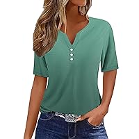 Women's T-Shirts Dressy Button Down Tunic Y2K Tops Short Sleeve Gradient Blouses Henley V Neck Summer Cute Clothes