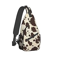 Brown Cow Spots Print Crossbody Backpack Shoulder Bag Cross Chest Bag For Travel, Hiking Gym Tactical Use