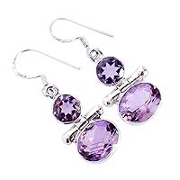 Amethyst Gemstone 925 Solid Sterling Silver Dangle Earrings Attractive Designer Jewelry Gift For Her