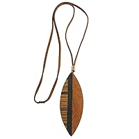 NOVICA Handmade .925 Sterling Silver Wood Pendant Necklace Long Brown from Brazil Cord Reclaimed 'Jungle Beauty'