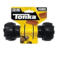 Tonka Axle Tread Dog Toy with Interactive Feeder, Lightweight, Durable and Water Resistant, 7 Inches, for Medium/Large Breeds, Single Unit, Yellow/Black