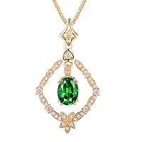 Jewelry 14K/18K Yellow White Gold Natural Green Garnet Tsavorite Diamond Pendant Necklaces for Women
