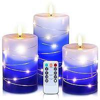 Flameless Candle, LED Candle, Battery-Powered Candle, Recessed String Lights, Remote Timed Candle Candle, Real Flame Simulation, Christmas Candle, Gradient Blue (3-Pack)