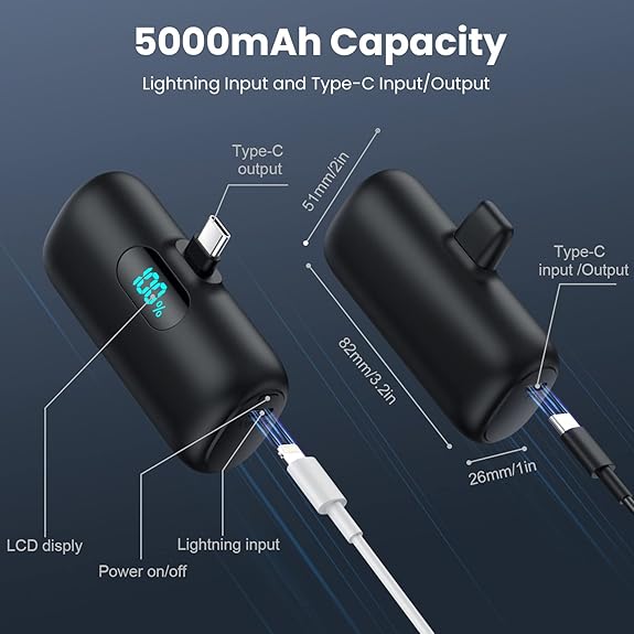2-Pack] Mini Portable Charger 5000mAh Power Bank, 3A PD USB C Cell Phone  Portable Power, LCD Display Battery Pack Compatible with Android  Phone/Samsung Galaxy S22,S21/Note/Moto/LG/Pixel /Nexus ect 