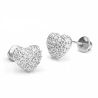 1.75Ct Heart Shape Round Diamond Screw back Earrings in14k White Gold Plated