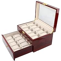 Watch Box 20-Digit Wooden Clamshell Drawer Double-Layer Large-Capacity Glass Window Watch Display Box