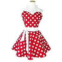 Hyzrz Lovely Sweetheart Retro Kitchen Aprons Woman Girl Cotton Polka Dot Cooking Salon Dress Pinafore Vintage Apron Mothers Gift (Red)