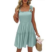 Womens Summer Casual Dresses Spaghetti Strap Smocked Mini Dress