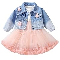 Peacolate 2-7Years Spring Autumn Little Big Girl 2pcs Dresses Clothing Sets Long Sleeve Dress and Denim Jacket(Pink,3years)