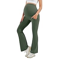 HEGALY Women's Maternity Flare Leggings Over The Belly - Casual Pregnancy Yoga Pants with Pockets Buttery Soft