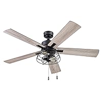 Prominence Home Marshall, 52 Inch Industrial Style LED Ceiling Fan with Light, Pull Chain, Three Mounting Options, Dual Finish Blades, Reversible Motor - Model 51457-01 (Matte Black)
