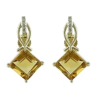 Citrine Cushion Shape Gemstone Jewelry 10K, 14K, 18K Yellow Gold Stud Earrings For Women/Girls