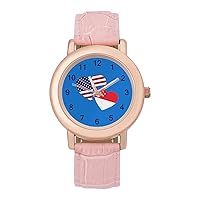 Singapore US Flag Casual Watches for Women Classic Leather Strap Quartz Wrist Watch Ladies Gift