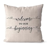 Valentines Pillow Covers 18x18 Welcome To Our Beginning Cotton Linen Wedding Throw Pillow Covers Decorative Romantic Valentine Quote Cushion Case Valentines Day Gifts for Girlfriend Her Wife