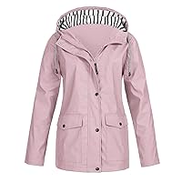 Coats For Women Solid Stripe Rain Jacket Outdoor Plus Size Waterproof Hooded Raincoat Windproof, S XXXXXL