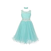 Lace Mesh Rhinestone Wired Flower Girl Dress