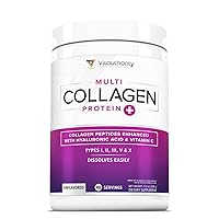 Multi Collagen Peptides Powder for Women and Men - Instant Dissolving Grass Fed Hydrolyzed Collagen Powder Drink Mix for Beautiful Hair Skin and Nails with Hyaluronic Acid and Vitamin C - Unflavored