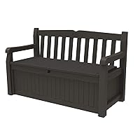 Keter Solana 70 Gallon Storage Bench Deck Box for Patio Furniture, Front Porch Decor and Outdoor Seating – Perfect to Store Garden Tools and Pool Toys, Brown/Brown
