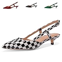 Women's Slingback Patent Leather Pointed Toe Strap Kitten Low Heel Pumps Shoes 1.5 Inch