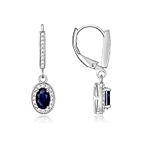 RYLOS Women's Sterling Silver Dangling Earrings - Oval Shape Gemstone & Diamonds - 6X4MM Birthstone Earrings - Exquisite Color Stone Jewelry