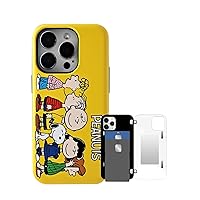 [iPhone 14 Pro Mirror Wallet Case] Kubrick Peanuts Snoopy Case Card Holder Mirror Bumper Phone Case Dual Layers Polyurethane Shockproof UV Printing (Charlie Brown and Friends)