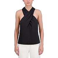 BCBGMAXAZRIA Women's Sleeveless Crossover Halter Neck Woven Top