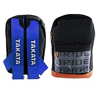 JDM Bride Recaro Racing Laptop Travel Backpack Brown Bottom with Adjustable Harness Straps (Bride - Blue TAK Strap)