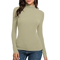 Womens Turtleneck Comfy Basic Shirts Long Sleeve Fall Slim Fit Soft Underwear Tops 2023 Workout Casual T-Shirts