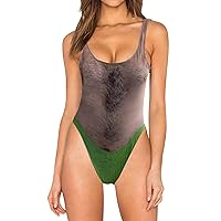 Women's Chest Hair Funny Print One Piece Swimsuits 2024 Summer Beach Monokini Holiday Vacation Modest Bathing Suits