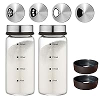 7 oz Salt and Pepper Shaker Set with 304 Stainless Cover Adjustable Outlet Holes Glass Spice Jars Dispenser Seasoning Cans for Kitchen Decor and Home Restaurant BBQ Camping Kitchen Accessories (2Pcs)