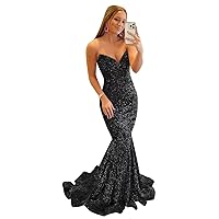 Sequin Prom Dresses 2024 Long Sparkly Mermaid Strapless V Neck Formal Evening Party Gowns Ruched Homecoming Dress