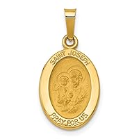 14k Yellow Gold Polished and Satin St Joseph Medal HollowCustomize Personalize Engravable Charm Pendant Jewelry Gifts For Women or Men (Length 0.96
