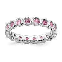Stackable Expressions 925 Sterling Silver Bezel Polished Patterned Pink Tourmaline Ring Jewelry for Women - Ring Size Options Range: J to T