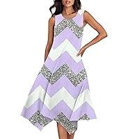 Womens Sun Dresses 2024 Flowy Dresses for Women 2024 Summer Casual Beach Vacation Loose Fit with Sleeveless Round Neck Swing Dress Light Purple Large