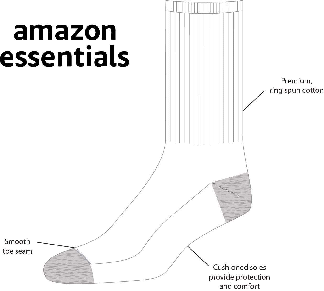 Amazon Essentials Women's Cotton Lightly Cushioned Crew Socks, 10 Pairs