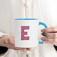 Pink Heart Alphabet Letter E Valentine's Day Coffee Mug White Blue Valentines Day Gifts for Women Ceramic Coffee Cup Funny Housewarming Mugs Gift for Cocoas Water Beverages 11oz