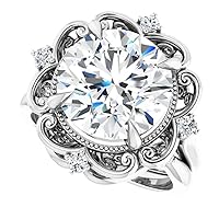 JEWELERYOCITY 5 CT Round Cut VVS1 Colorless Moissanite Engagement Ring Set, Wedding/Bridal Ring Set, Sterling Silver Vintage Antique Anniversary Promise Ring Set Gifts