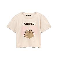 Pusheen Cropped T-Shirt Womens Ladies Tabby Cat Purrfect Cream Top Clothes
