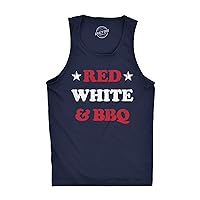 Mens Red White and BBQ Fitness Tank Funny Patriotic Barbecue Text Shirt for Guys