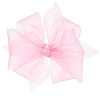 Wee Ones Girls' Organza Double Hair Bow on a WeeStay Clip with Satin Knot Center, Medium, Light Pink