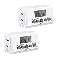 BN-LINK Digital Timer Outlet Indoor,24 Hour Light Timer Easy Programmable,Mini 2 Prong Plug in Timers for Electrical Outlets,Lamps,Fans,2 On/Off Programs,2 Pack,15A/1875W