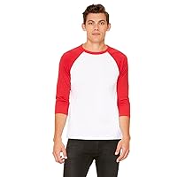Bella + Canvas Unisex 3/4-Sleeve Baseball T-Shirt L WHITE/ RED
