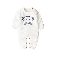 Newborn Baby Romper Knit Long Sleeve Jumpsuit for Boys Girls One Piece Overall Infant Baby Clothes-White 18-24 Months