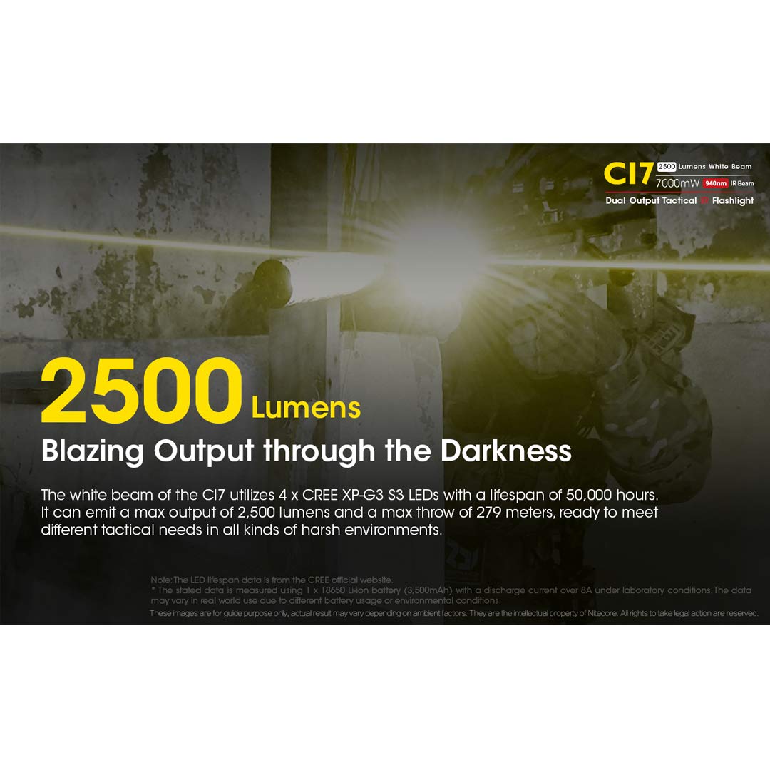 NITECORE CI7 2500 Lumen White and Infrared IR Tactical Flashlight