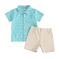 Toddler Baby Boy Clothes Summer Outfits Short Sleeve Button Down Shirt Tops + Solid Shorts Clothing Set