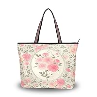 ALAZA Pink Rose Flower Floral Women Tote Bag Handbag Large Capacity Shoulder Bags