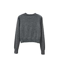 Autumn Winter Cashmere Y2K Round Neck Pullover Women Short Long Sleeve Sweater Tops